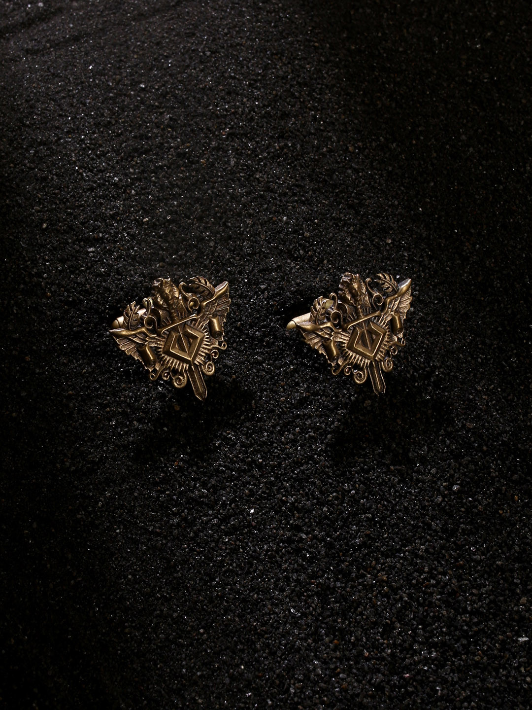 COSA NOSTRAA Antique Gold-Toned Knight Lion Textured Cufflinks