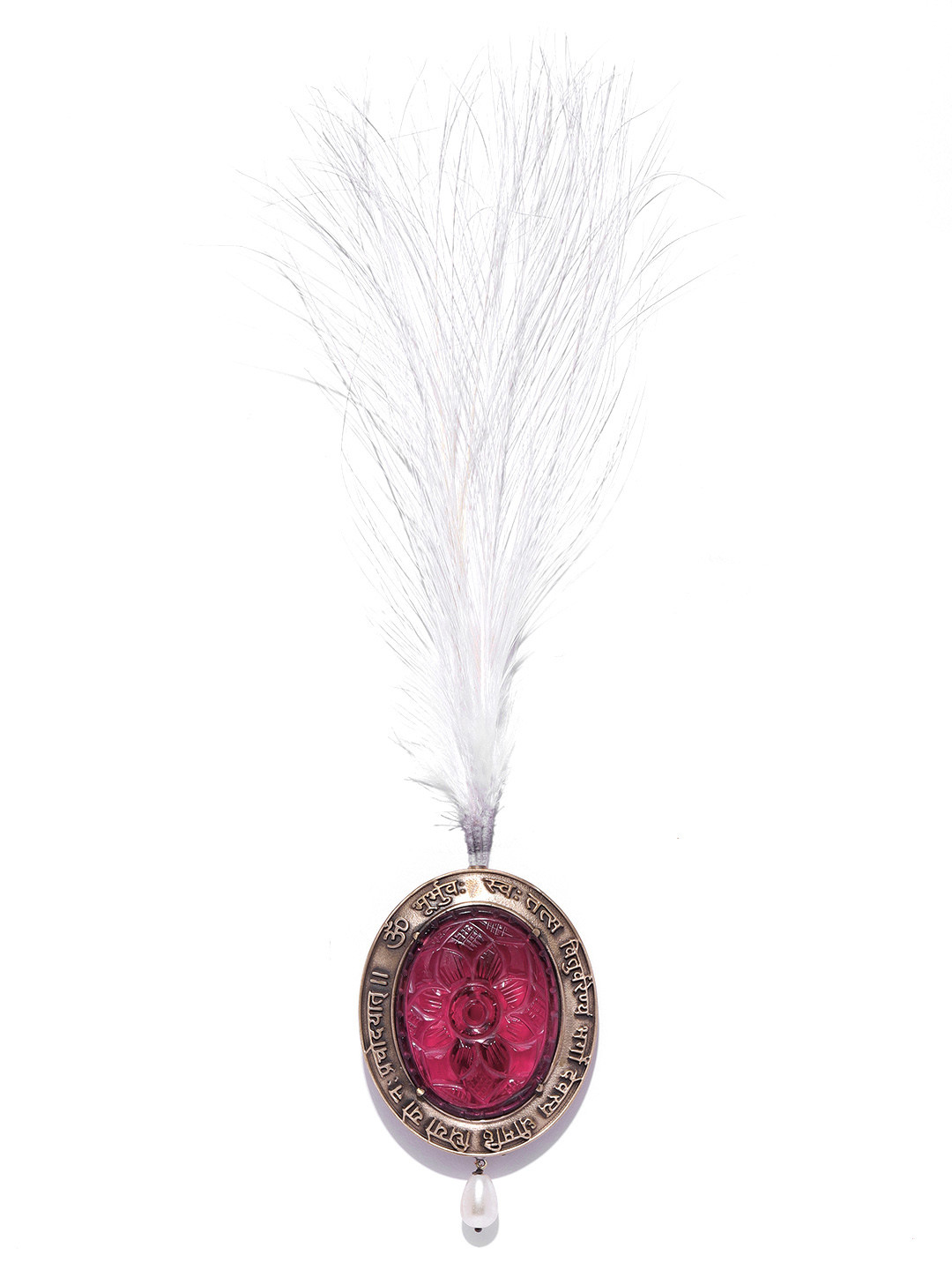 COSA NOSTRAA Men Pink & Antique Gold-Toned Brass Plated Stone Studded The Spritual Kalangi