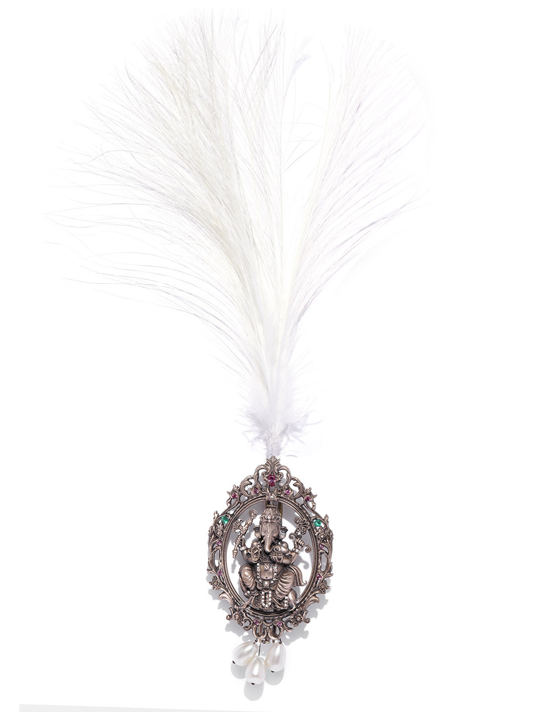 COSA NOSTRAA Men Antique Gold-Toned & White Stone Studded The Lord Ganesha Kalangi