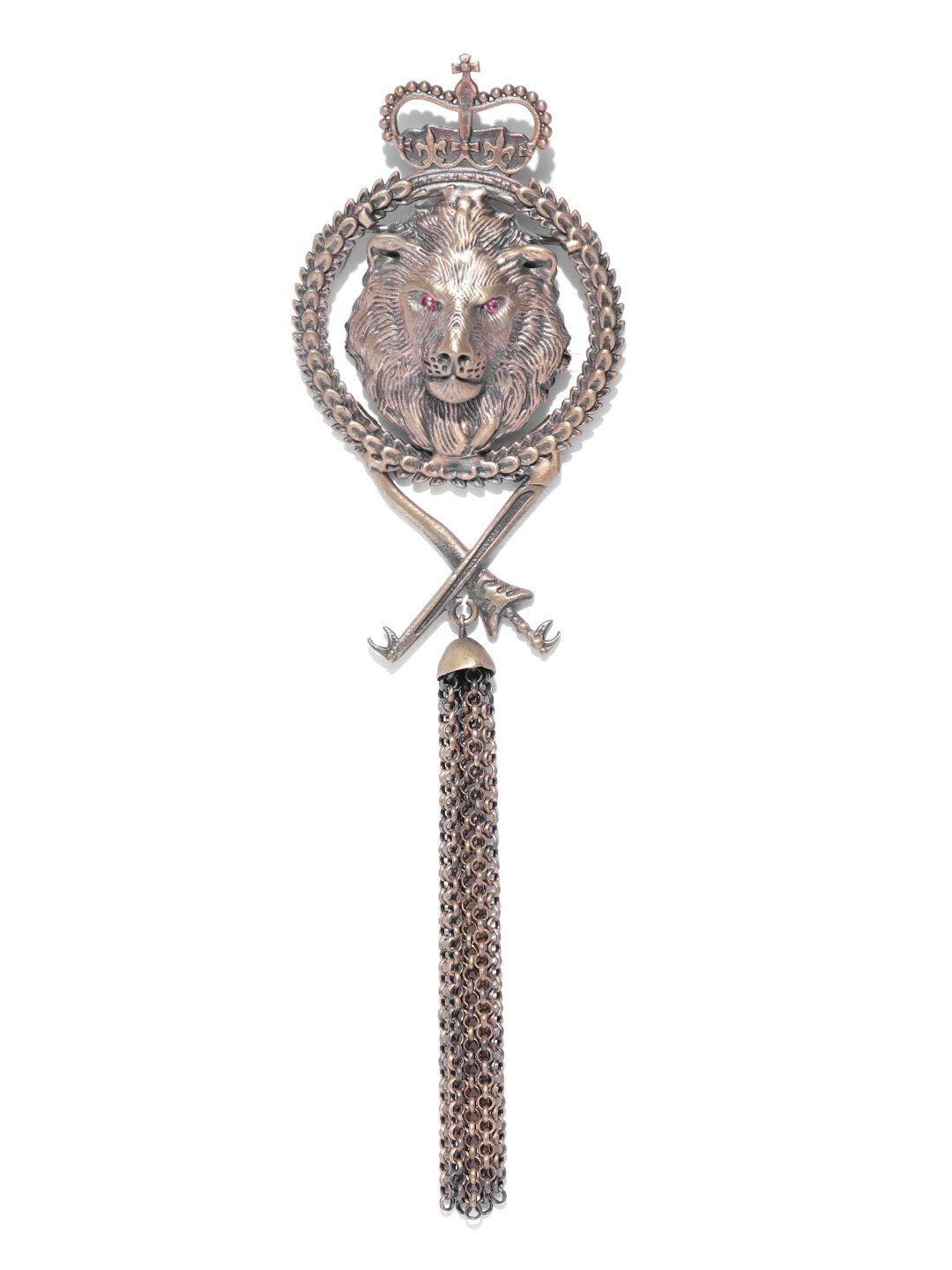 COSA NOSTRAA Men Antique Gold-Toned Stone Studded The Crowned Lion Shaped Brooch
