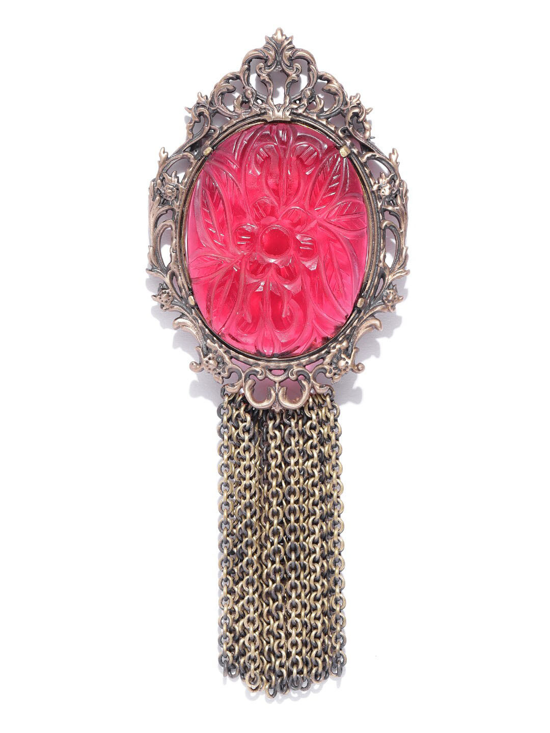 COSA NOSTRAA Men Pink & Antique Gold-Toned Stone Studded Royal Souvenir Shaped Brooch