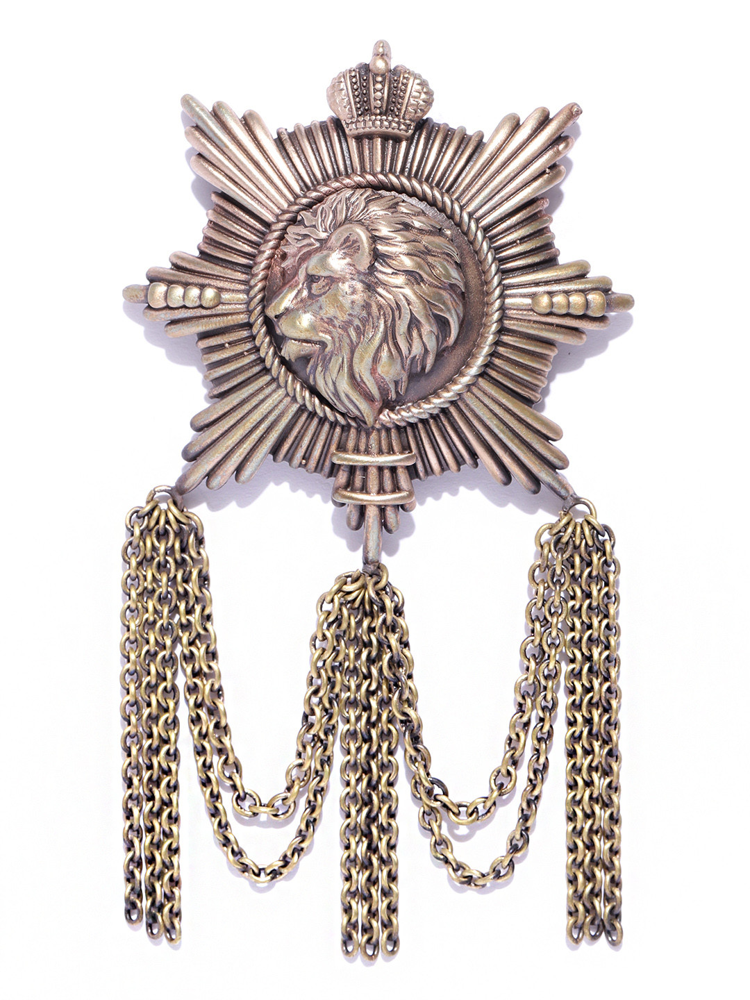 COSA NOSTRAA Men Antique Gold-Toned The Almighty Lion Shaped Brooch