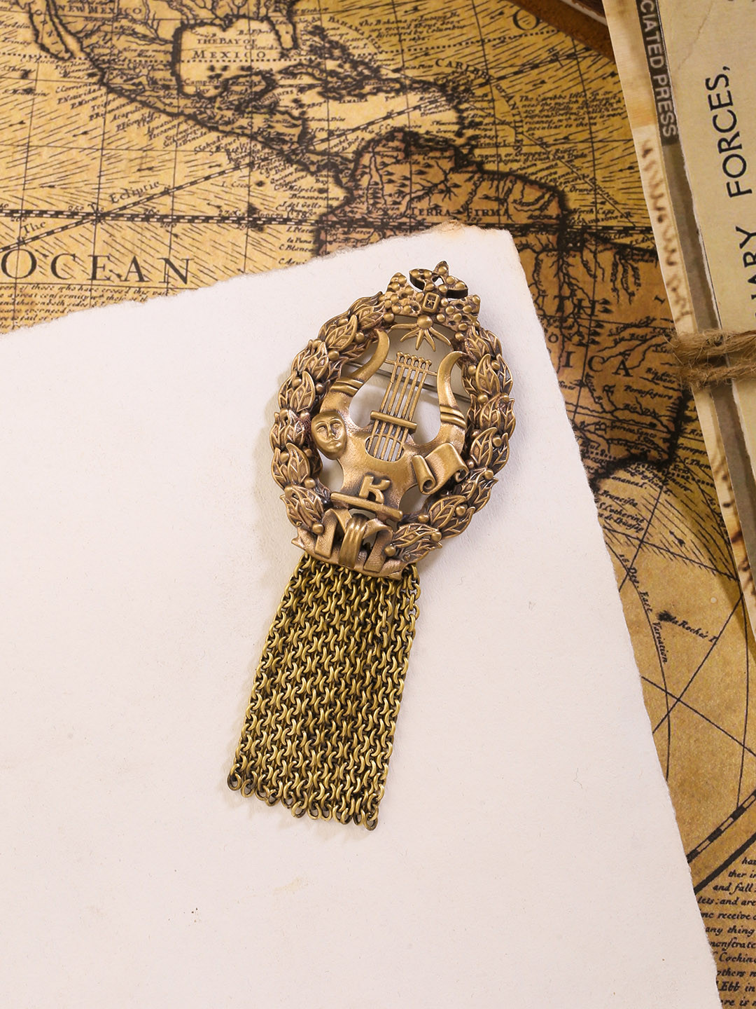 COSA NOSTRAA Men Antique Gold & Copper-Toned Neptune Statement Brooch