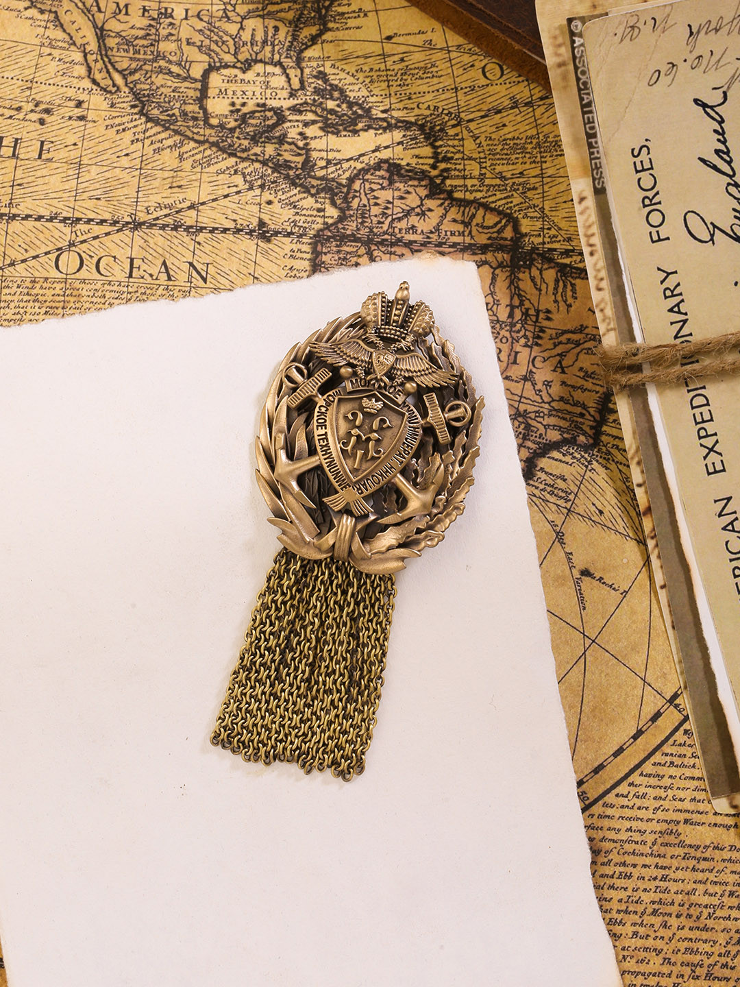 COSA NOSTRAA Men Antique Gold-Toned The Musahi Tasselled Statement Brooch