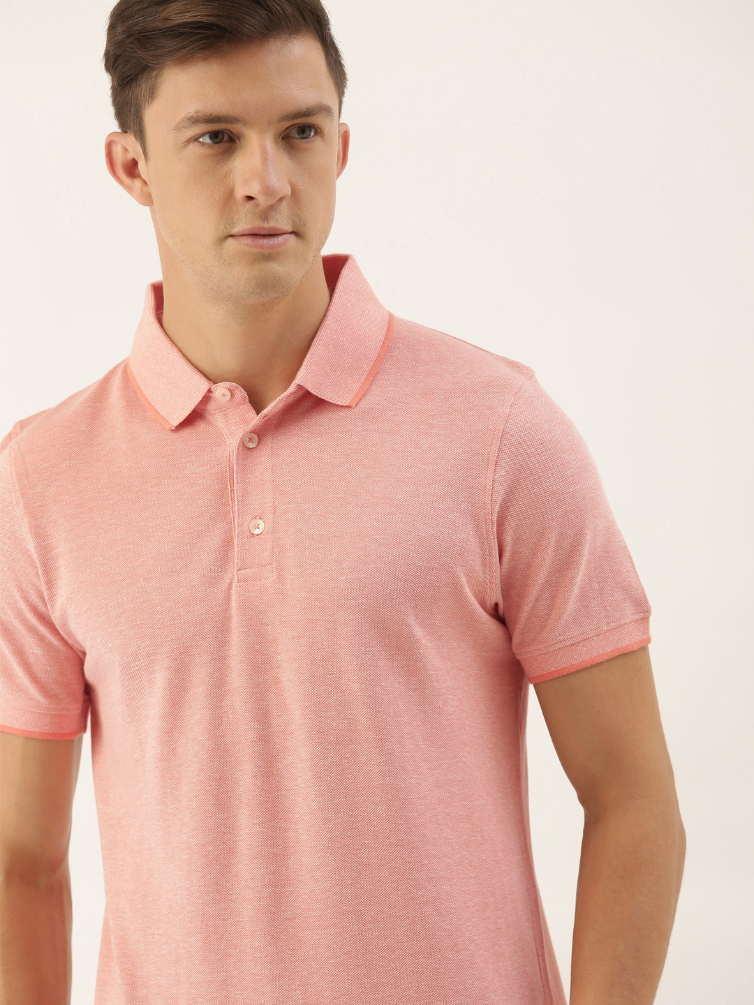 INVICTUS Men Peach Polo Collar Pure Cotton T-shirt