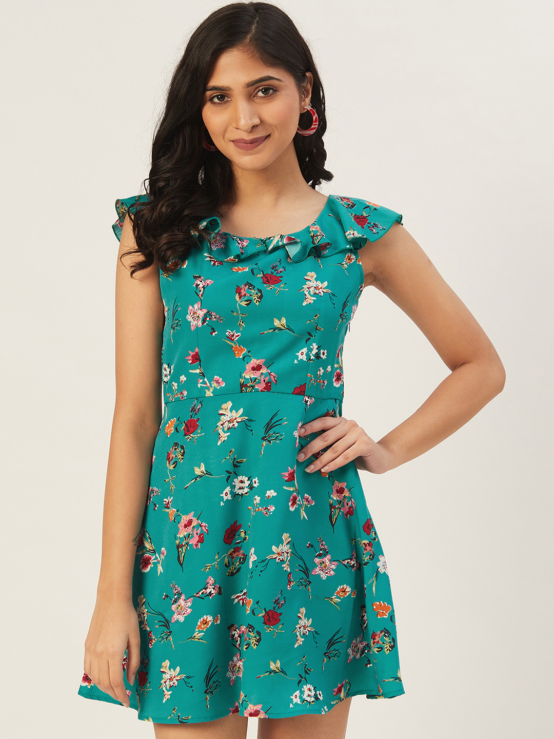 DODO & MOA Women Blue & red Floral Print A-Line Dress