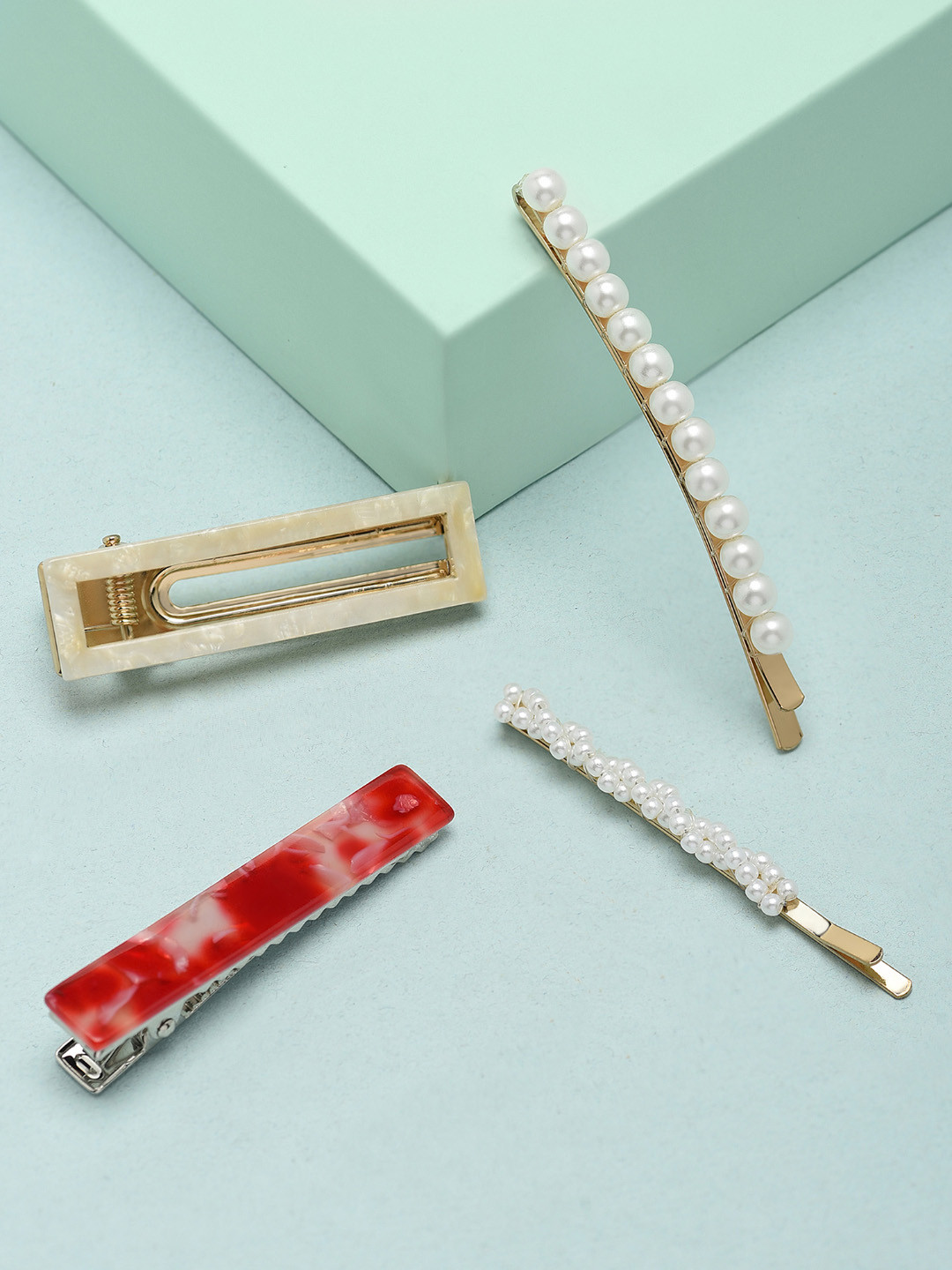 Zaveri Pearls Set Of 4 Gold-Toned & White  Beaded Bobby Pins