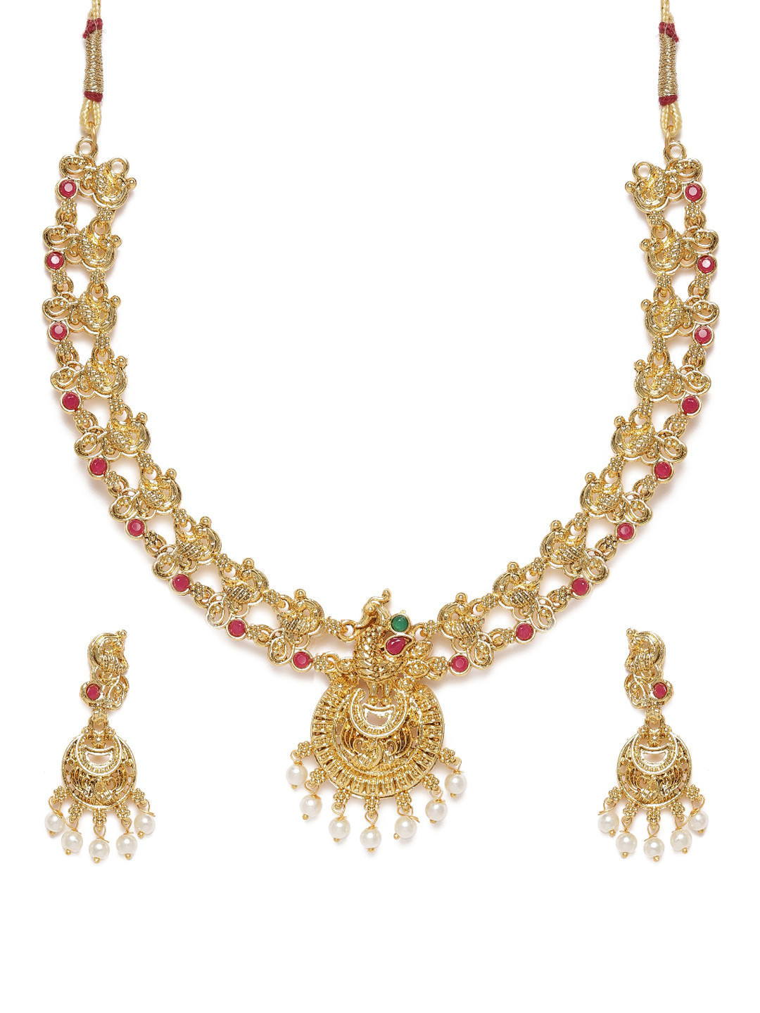 Zaveri Pearls Gold-Plated Peacock Stone-Studded & Beaded Jewellery Set
