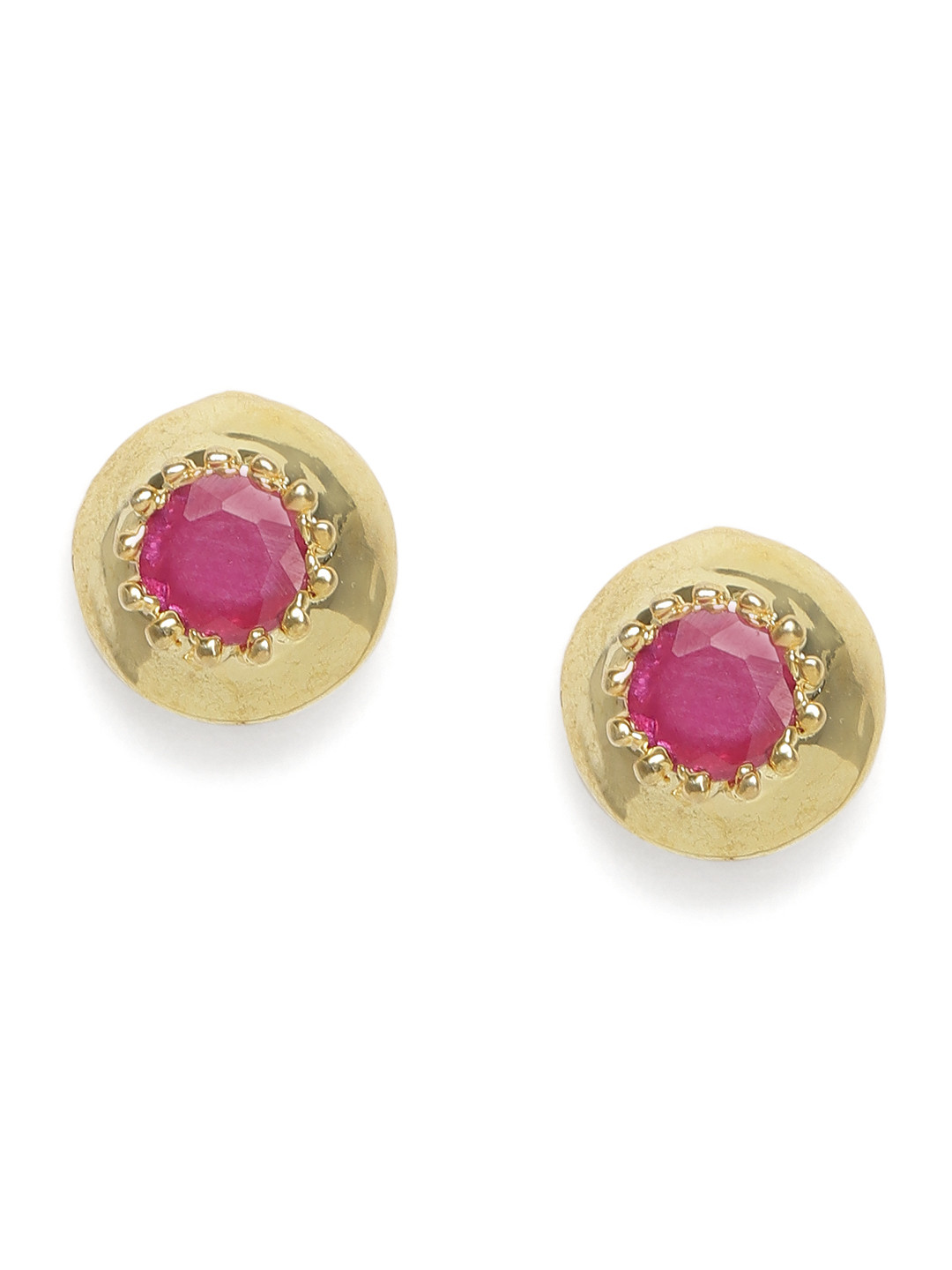 Zaveri Pearls Gold-Toned & Pink Cubic Zirconia Studded Circular Studs