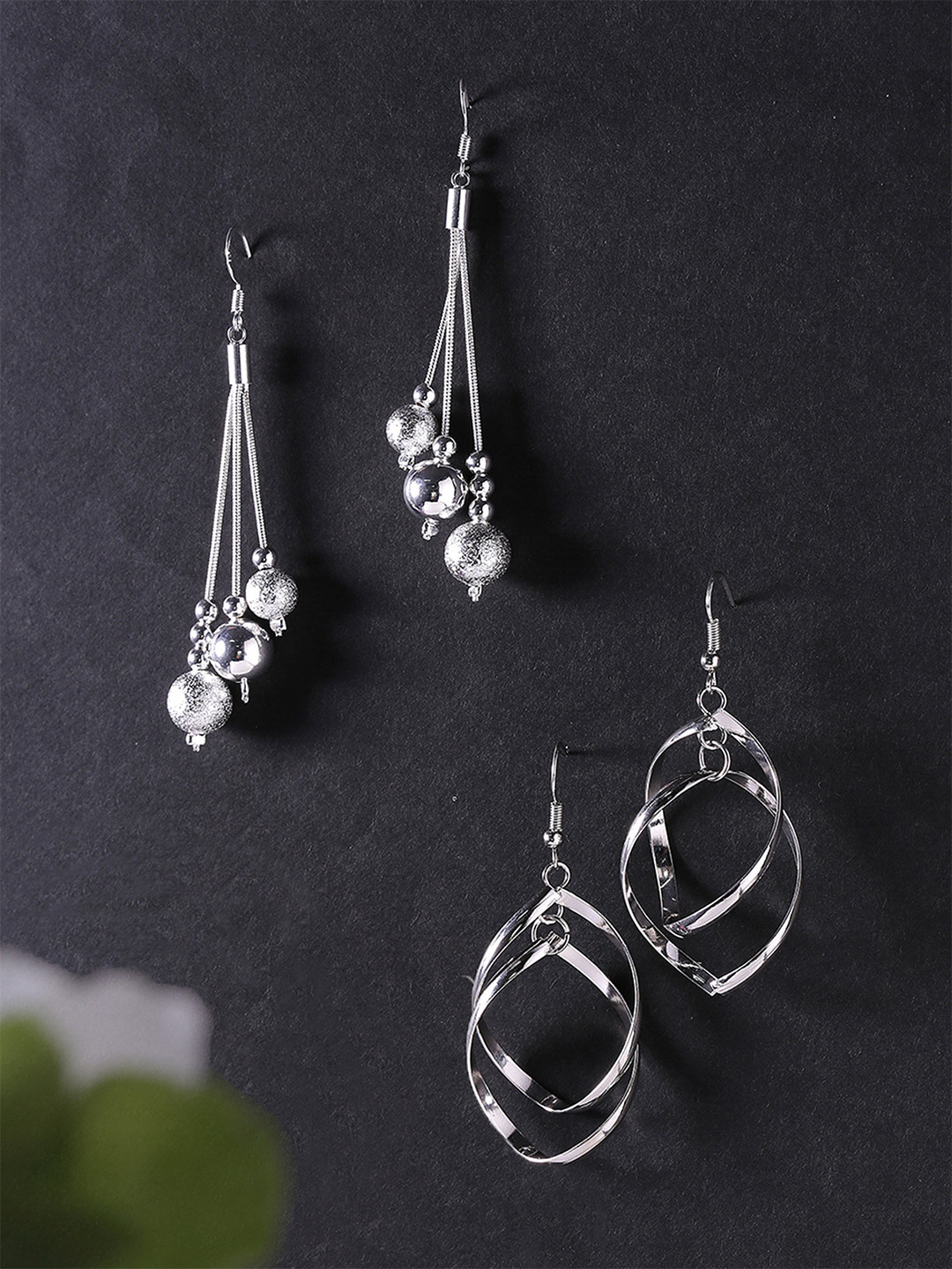 Yellow Chimes Set Of 2 Silver-Plated Classic Drop Earrings