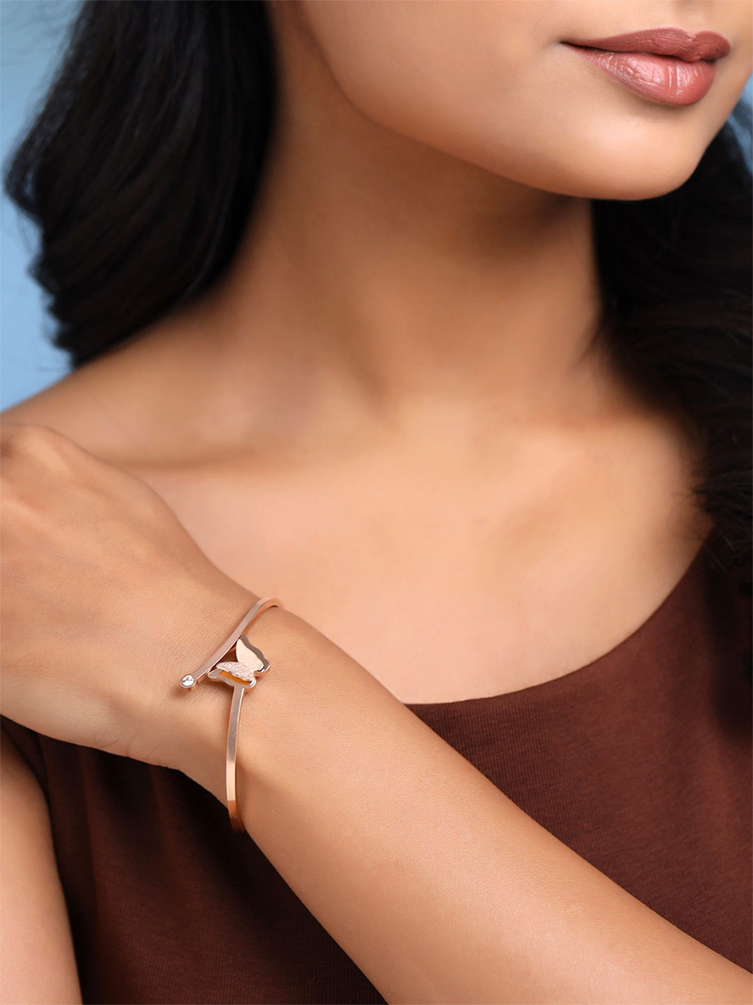 Yellow Chimes Elvora Rose Gold-Plated Cuff Bracelet