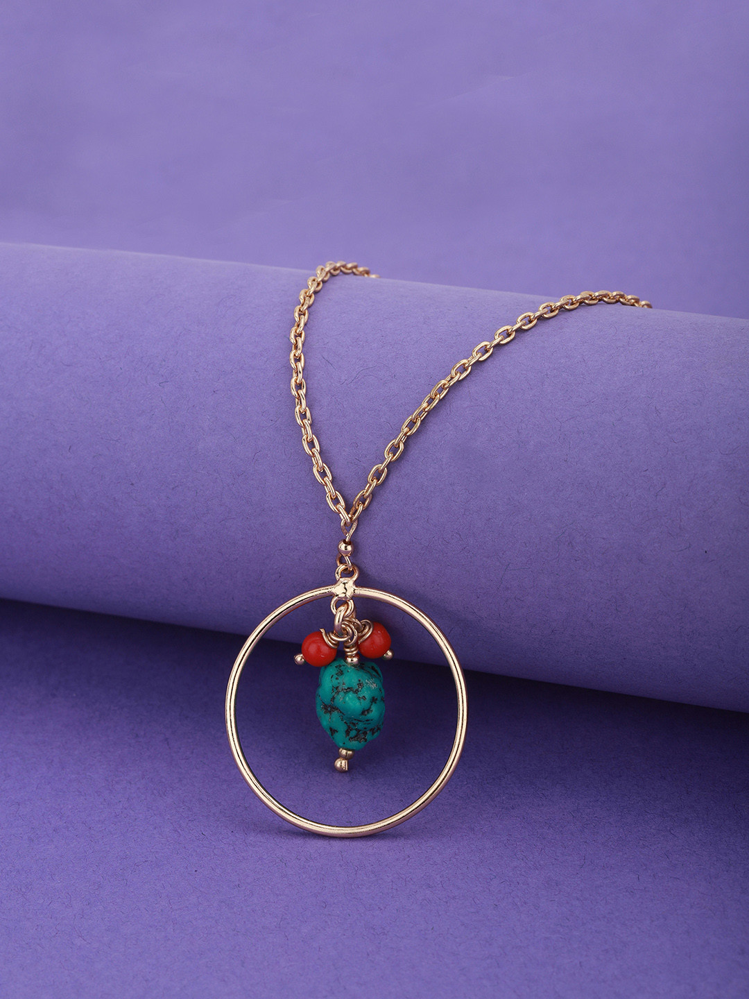 Carlton London Turquoise Blue & Red Gold-Plated Beaded Necklace