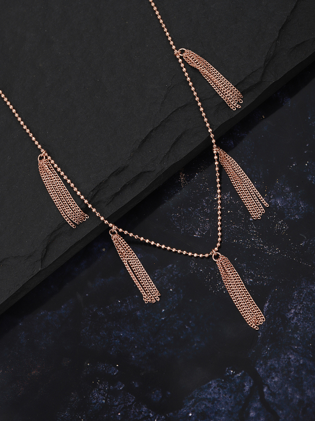 Carlton London Rose Gold Plated Tasselled Necklace