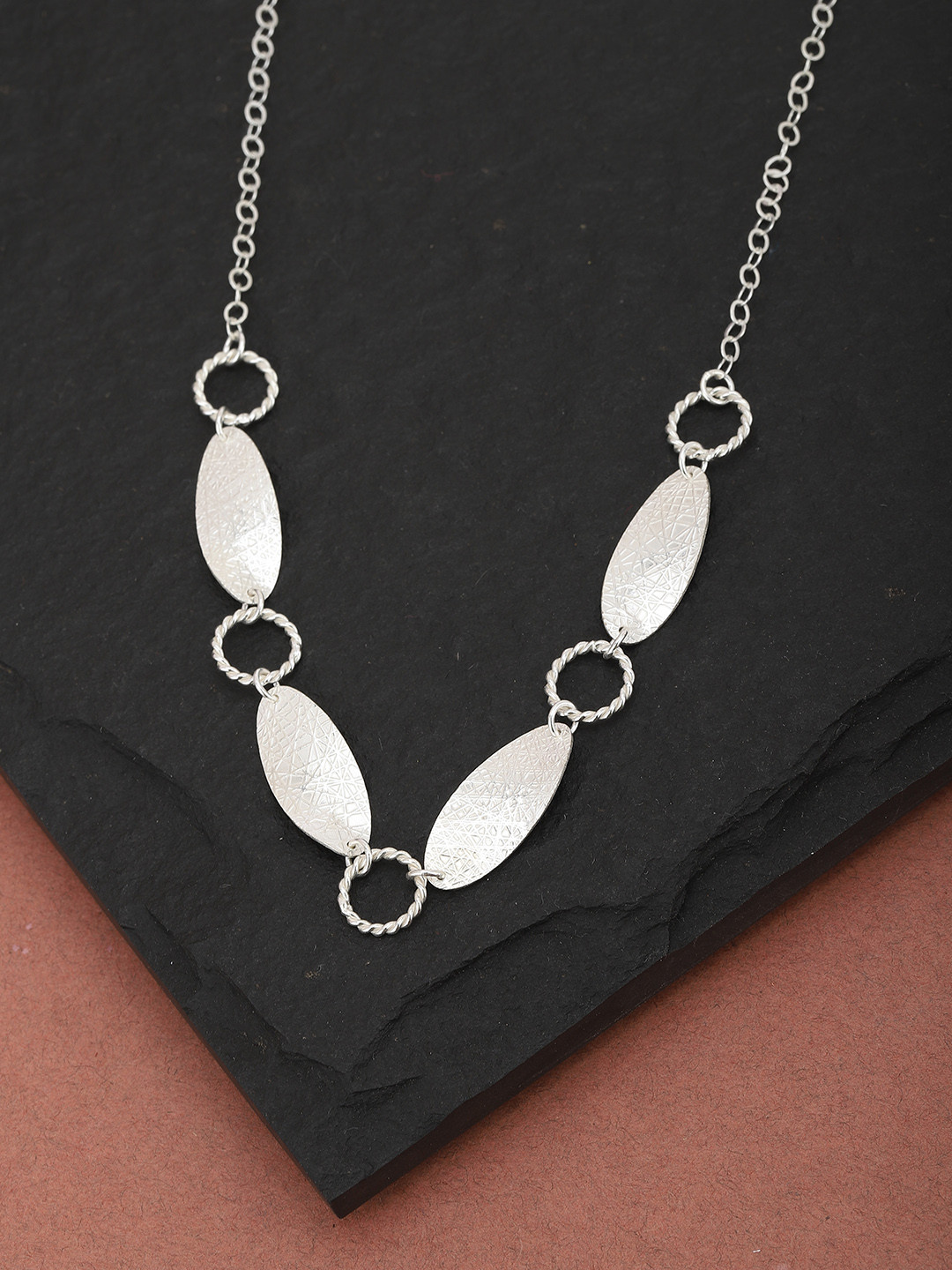 Carlton London Silver-Tone Rhodium-Plated Textured Necklace