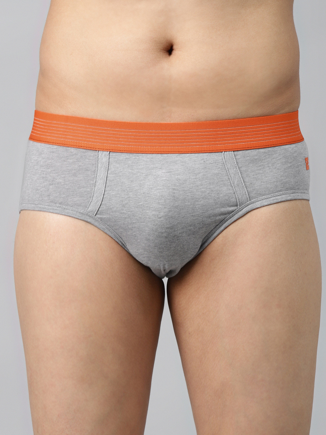 UnderJeans by Spykar Men Grey Melange & Orange Solid Briefs 8907966420403