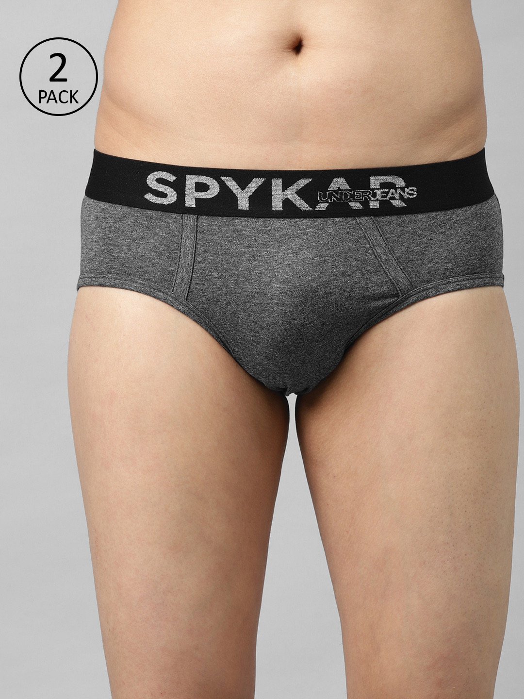 Underjeans by Spykar Men Pack of 2 Cotton Blend Brief UJ-MBR-PBC009-GREY
