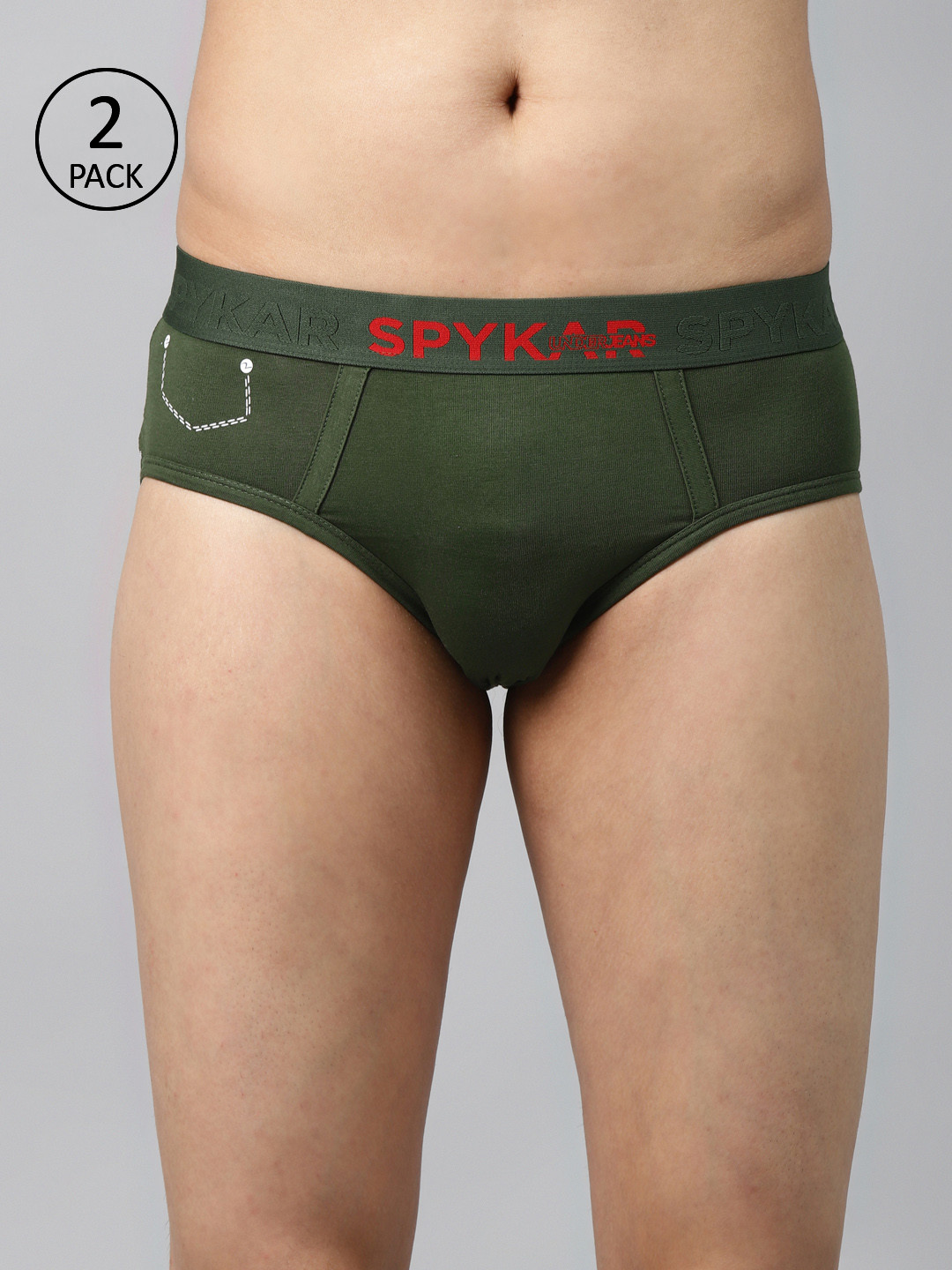 UnderJeans by Spykar Men Solid Pack of 2 Basic Briefs UJ-MBR-PBC007-OLIVE