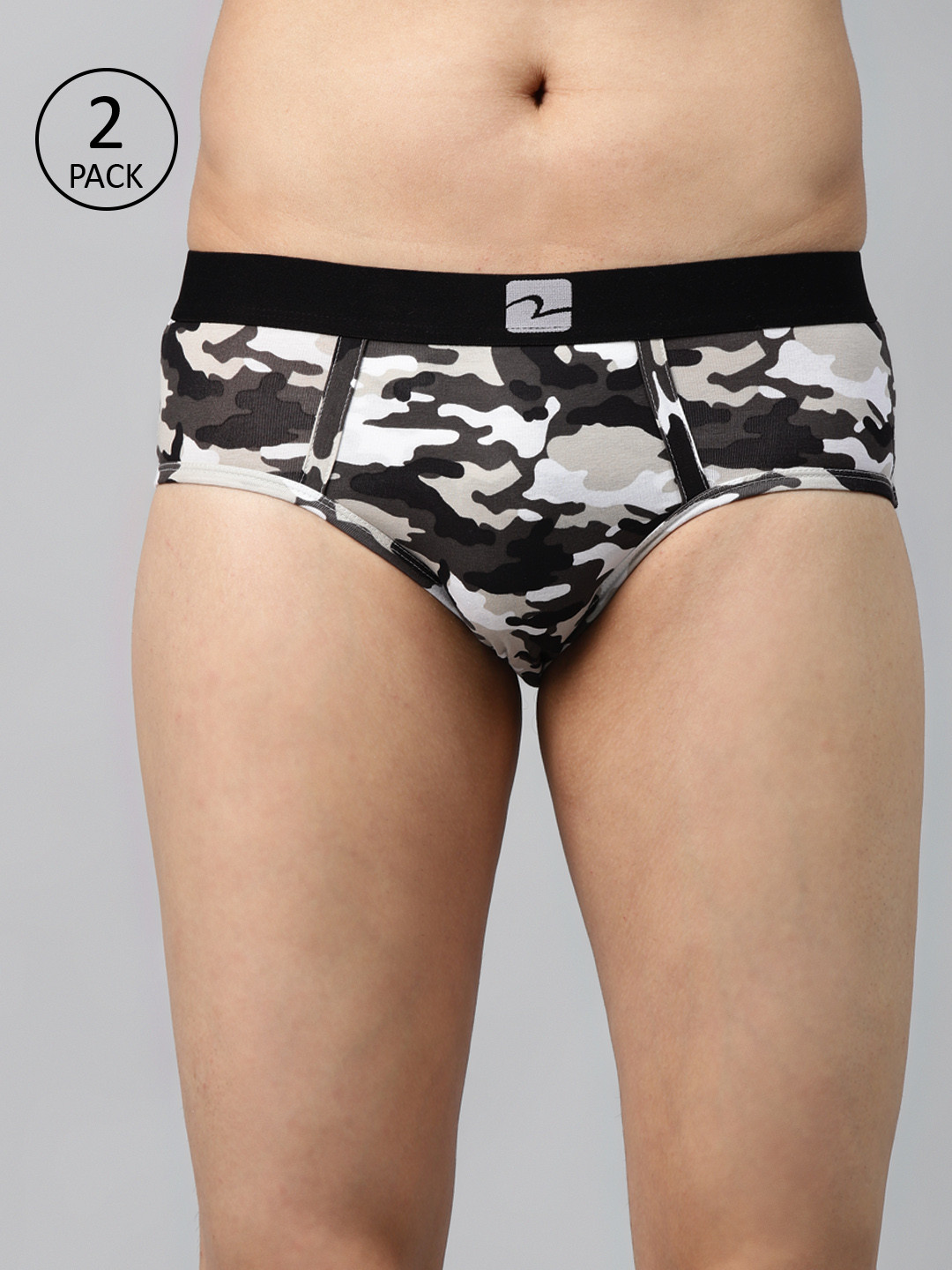 UnderJeans by Spykar Pack of 2 Charcoal Grey & White Camouflage Print Briefs 8907966429857