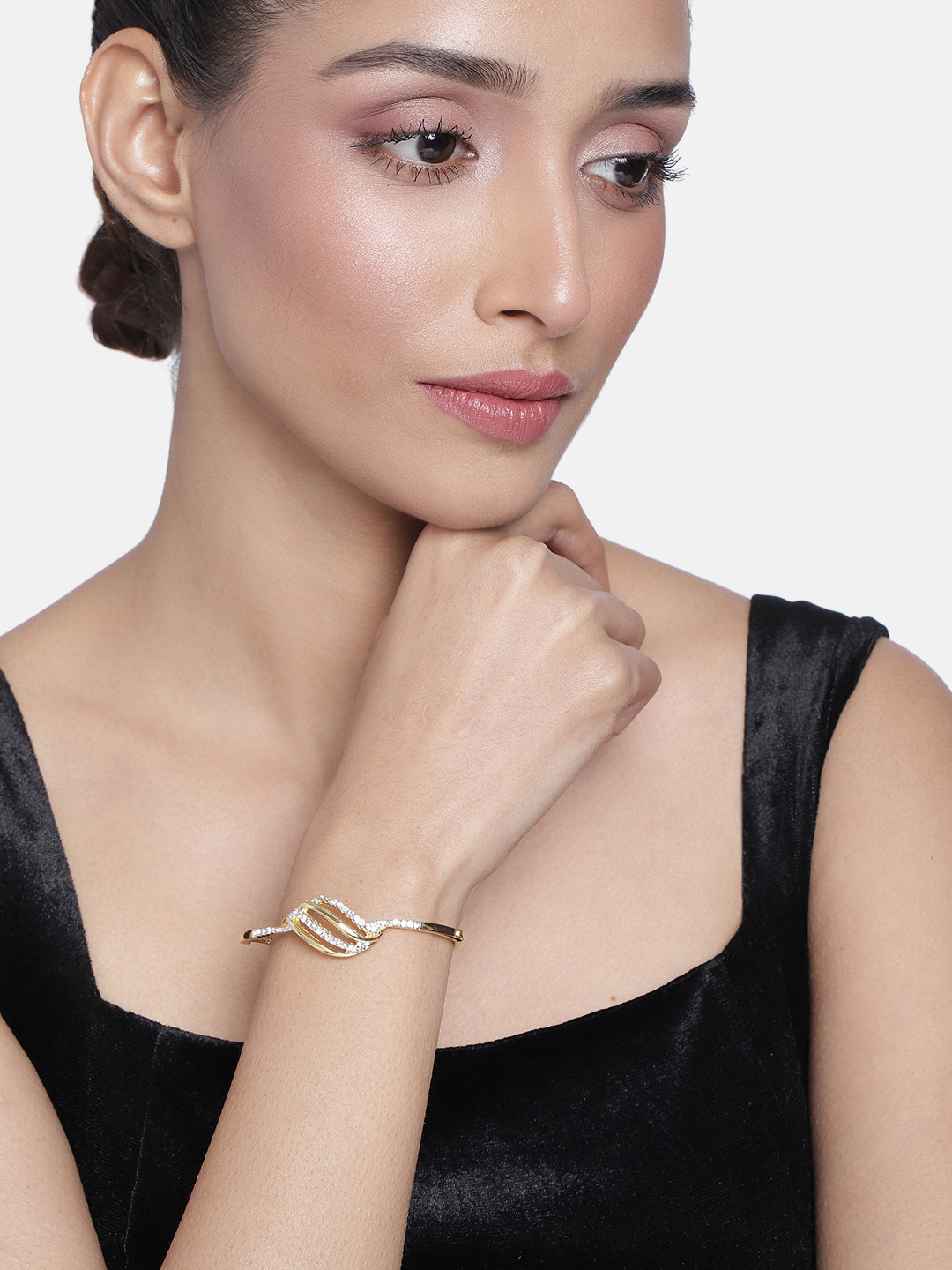 Estele Gold & Silver Metal Stone Bangle Bracelet