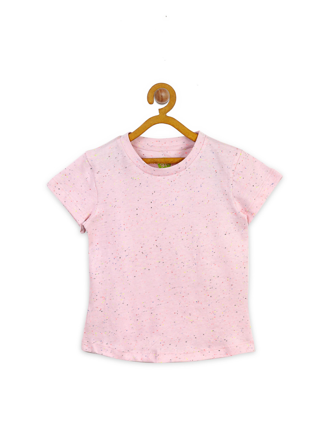 YK Girls Pink Self Design Round Neck T-shirt