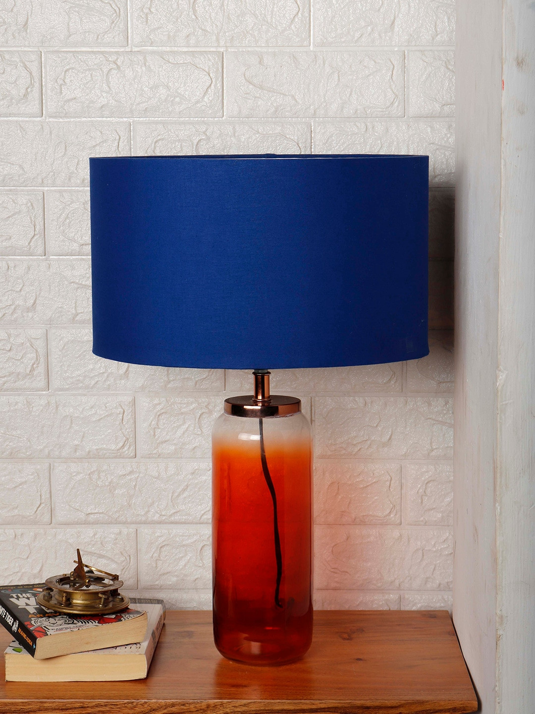 Grated Ginger Royal Blue Solid Twilight Contemporary Table Lamp with Shade