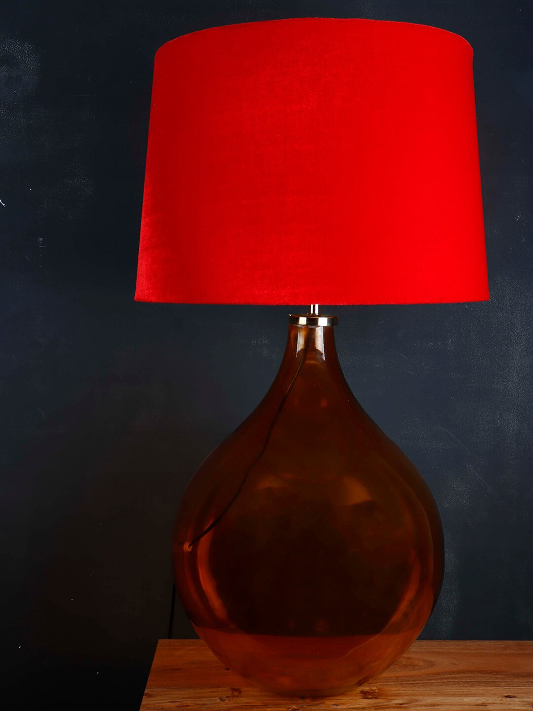 Grated Ginger Red Solid Big Bump Contemporary Table Lamp with Shade