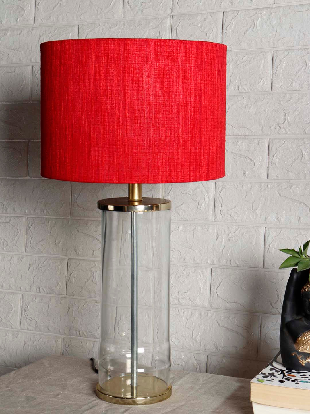 Grated Ginger Red Self Design Contemporary Facile Glass Table Lamp