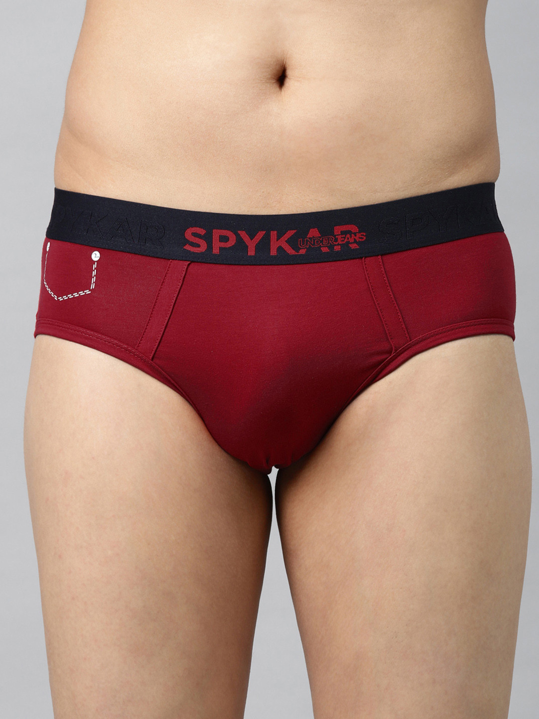 UnderJeans by Spykar Men Maroon Solid Briefs 8907966421202