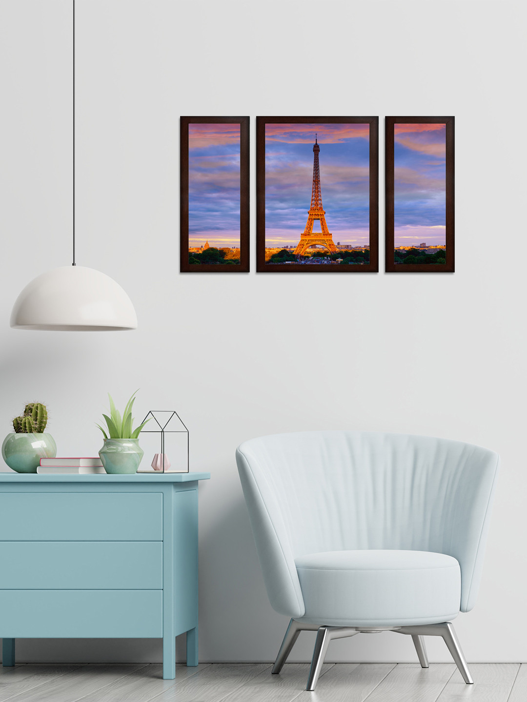 WENS Eiffel Tower MDF 3 Pcs Wall Rectangle Paintings Wall Art - 13.3 x 24In