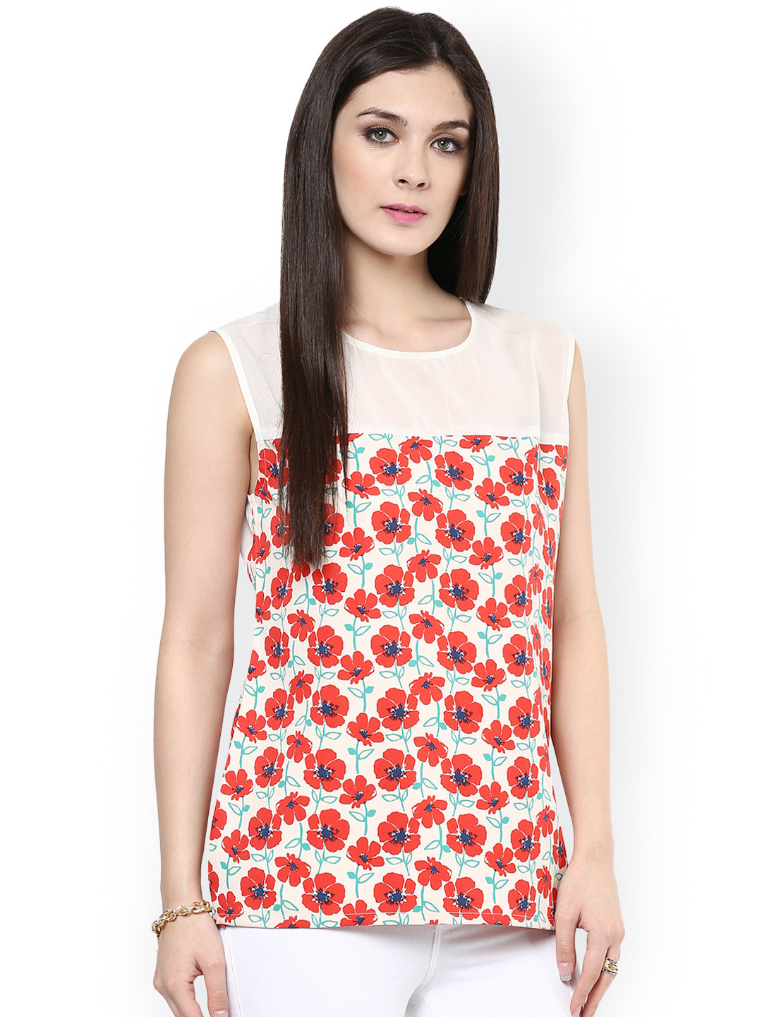 Pannkh White Floral Print Top