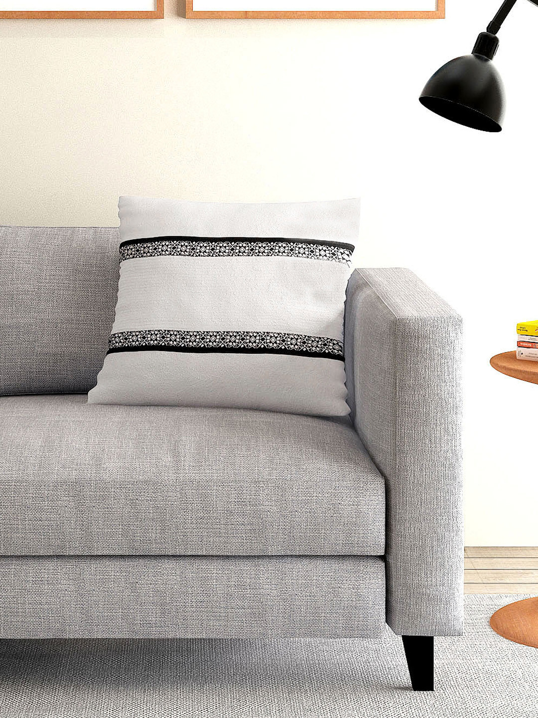 ANS White Single Geometric Print 16'' x 16'' Square Cushion Cover