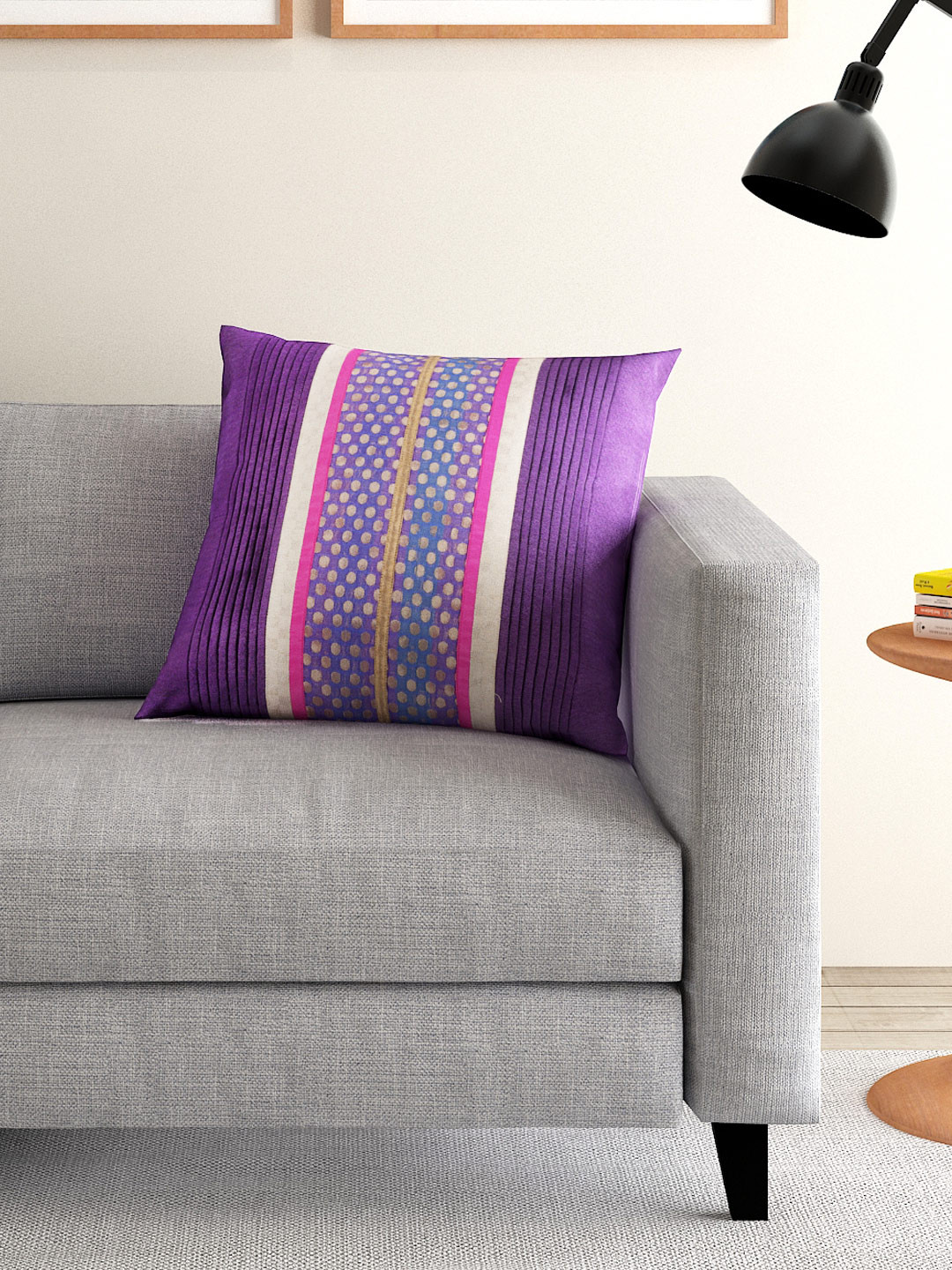 ANS Purple Single Brocade 16'' x 16'' Square Cushion Cover