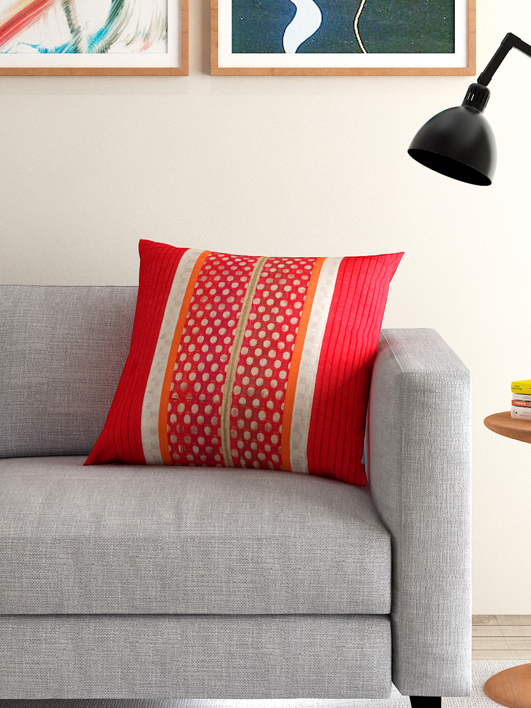 ANS Red Single Brocade 16'' x 16'' Square Cushion Cover