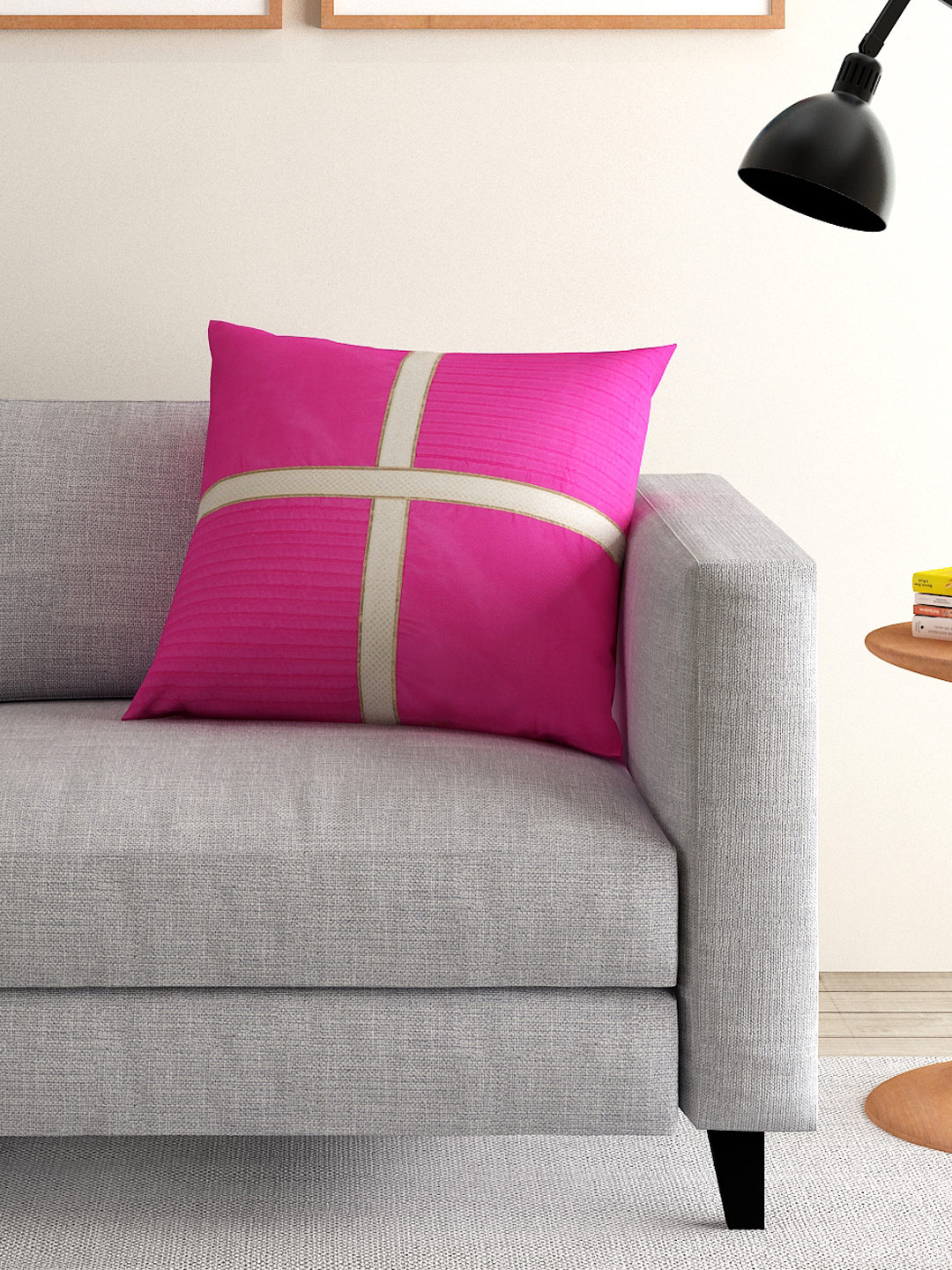 ANS Pink Polysilk Washable Textured Square Cushion Cover -16x16In