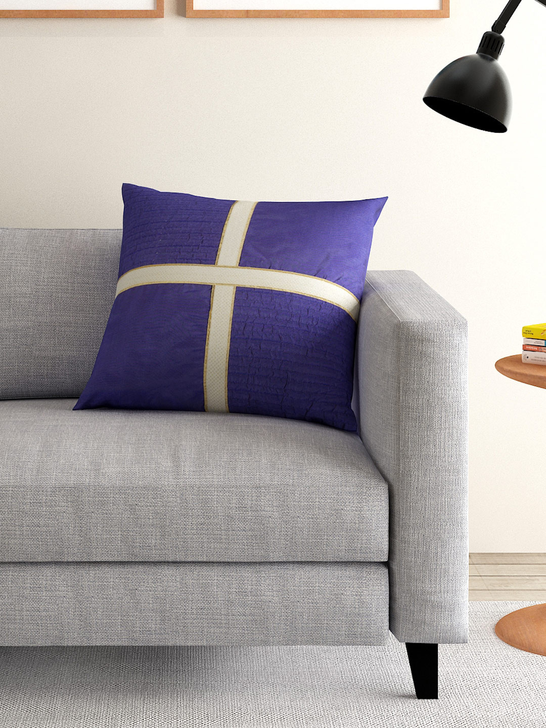 ANS Navy Blue Polysilk Durable Textured Square Cushion Cover -16x16In