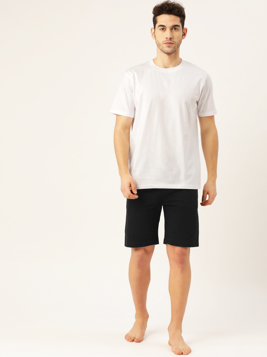 Style Quotient Men White & Black Solid Night Suit