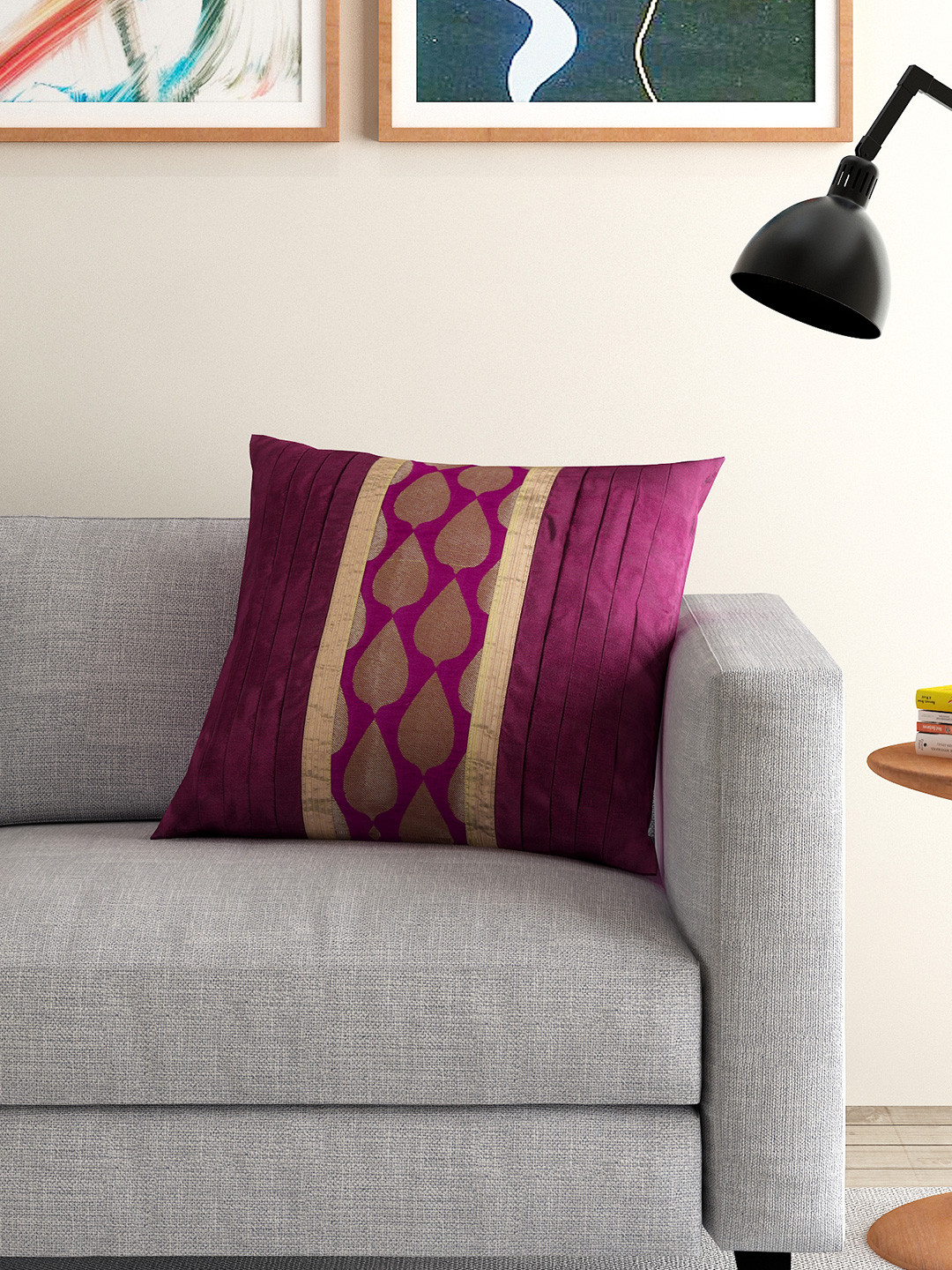 ANS Burgundy Dual-Toned Single Brocade 16'' x 16'' Square Cushion Cover