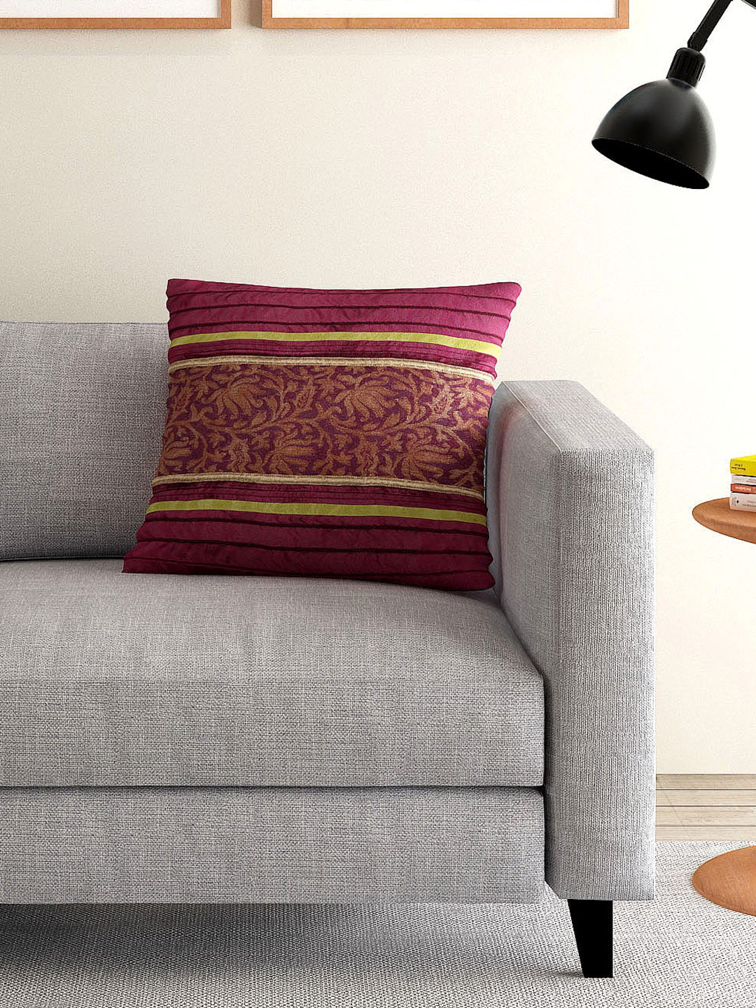 ANS Purple Dual-Toned Single Floral Jacquard 16'' x 16'' Square Cushion Cover