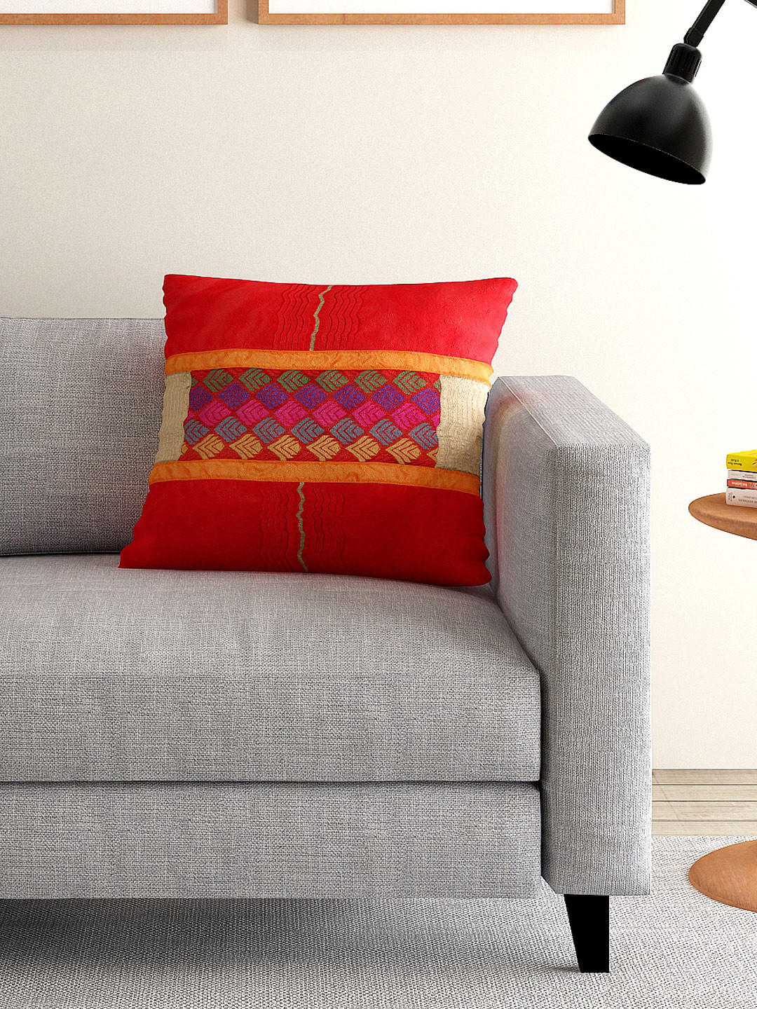 ANS Red Single Jacquard 16'' x 16'' Square Cushion Cover