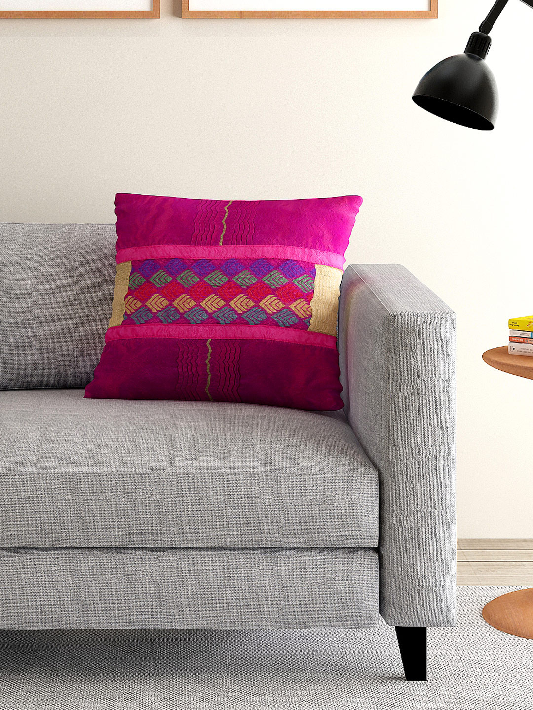 ANS Purple Polyester Durable Embroidered Square Cushion Cover -16x16In