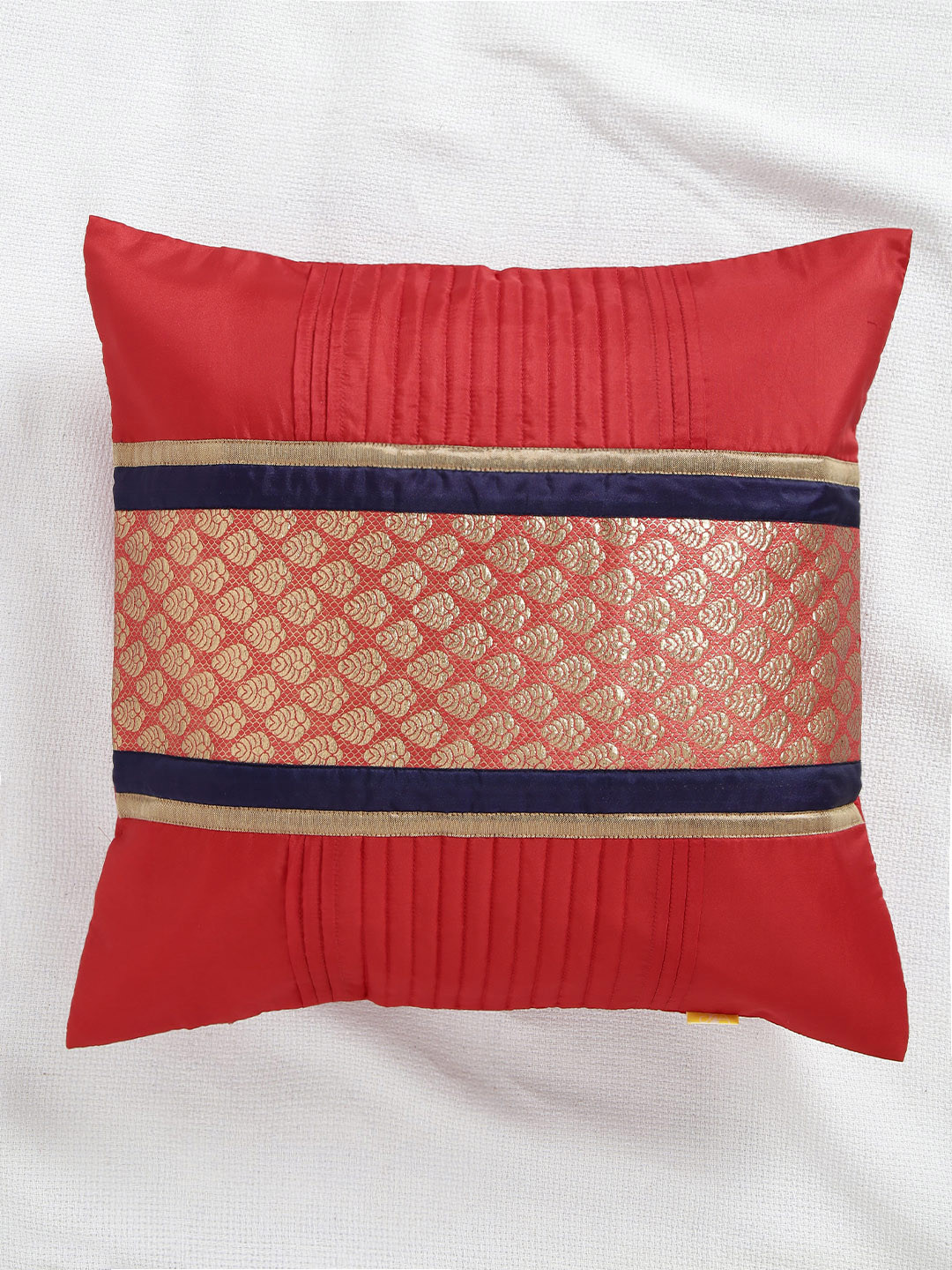 ANS Red Ethnic Motifs Polyester Washable Square Cushion Cover -16x16In