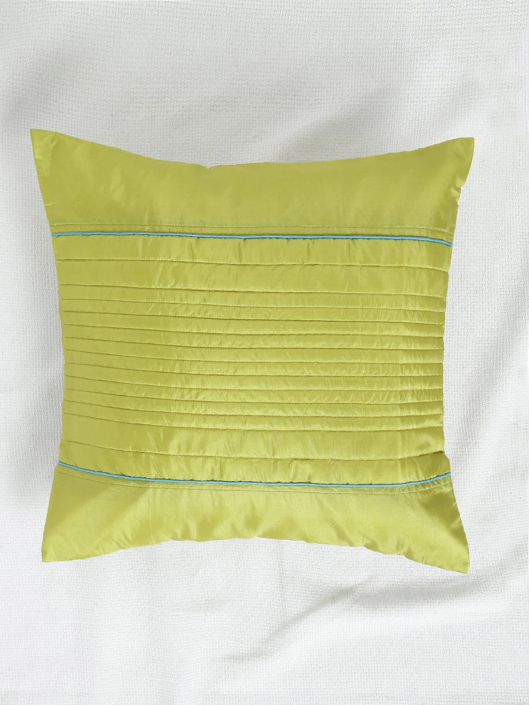 ANS Lime Green Striped Polyester Quilted Textured Square Cushion Cover -16x16In