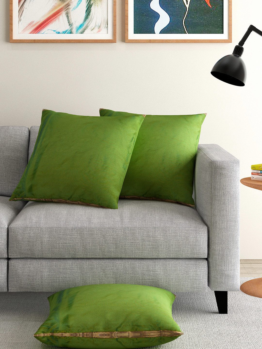 ANS Green Dual-Toned Set of 3 16'' x 16'' Square Cushion Covers