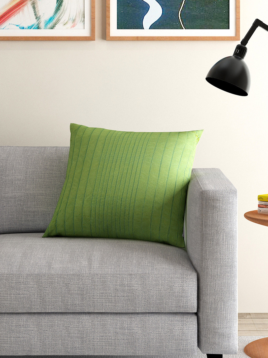 ANS Uneven Quilted Green Polyester Lightly-Padded Square Cushion Covers - 16 x 16 In