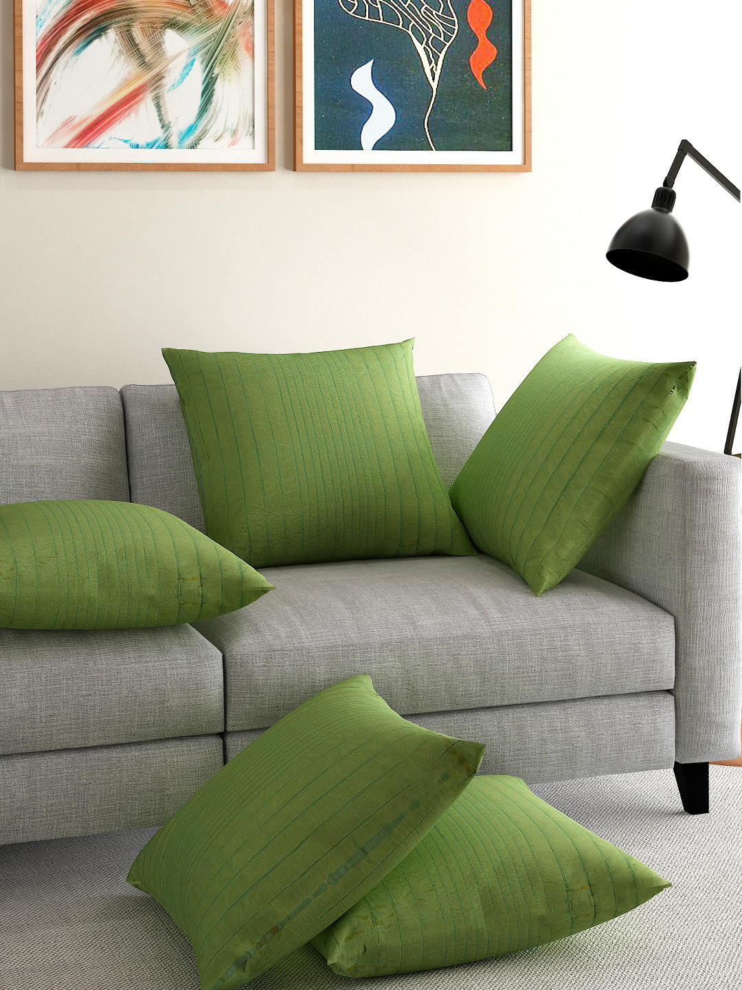 ANS Green Dual-Toned Set of 5 16'' x 16'' Square Cushion Covers