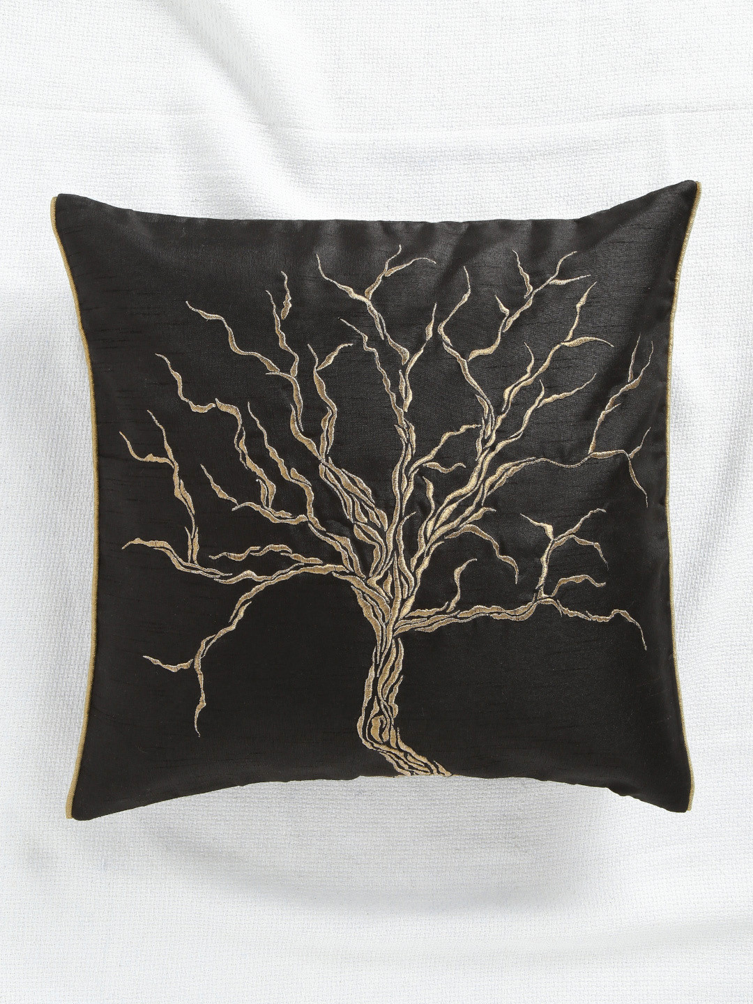 ANS Black Polyester Durable Embroidered Square Cushion Cover -16x16In