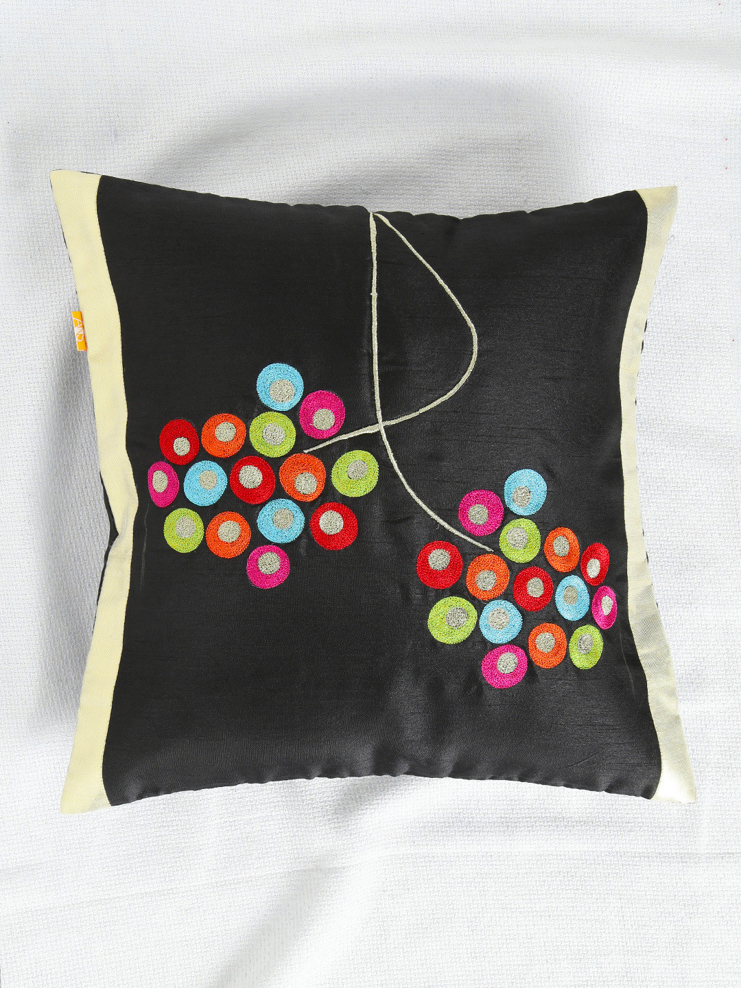 ANS Black Polyester Durable Embroidered Square Cushion Cover -16x16In