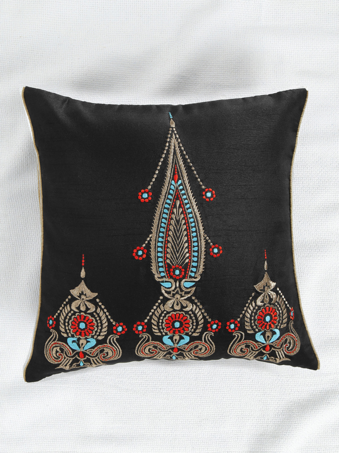 ANS Black Single Embroidered 16'' x 16'' Square Cushion Cover