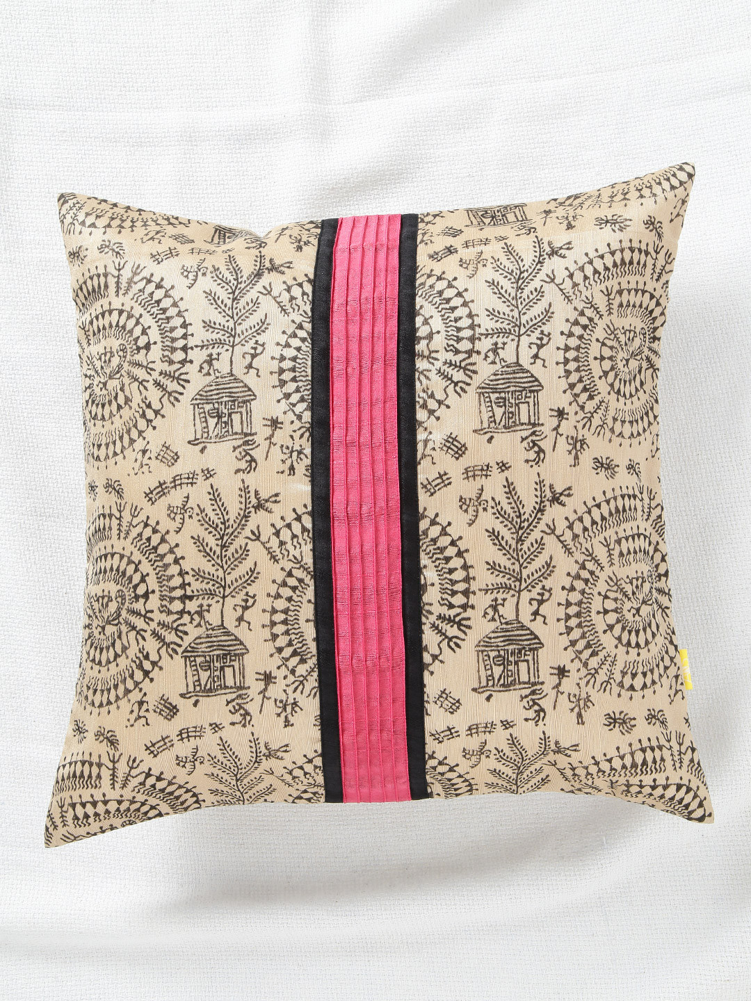 ANS Beige Conversational Polyester Lightly-Padded Square Cushion Cover - 16 x 16 Inches