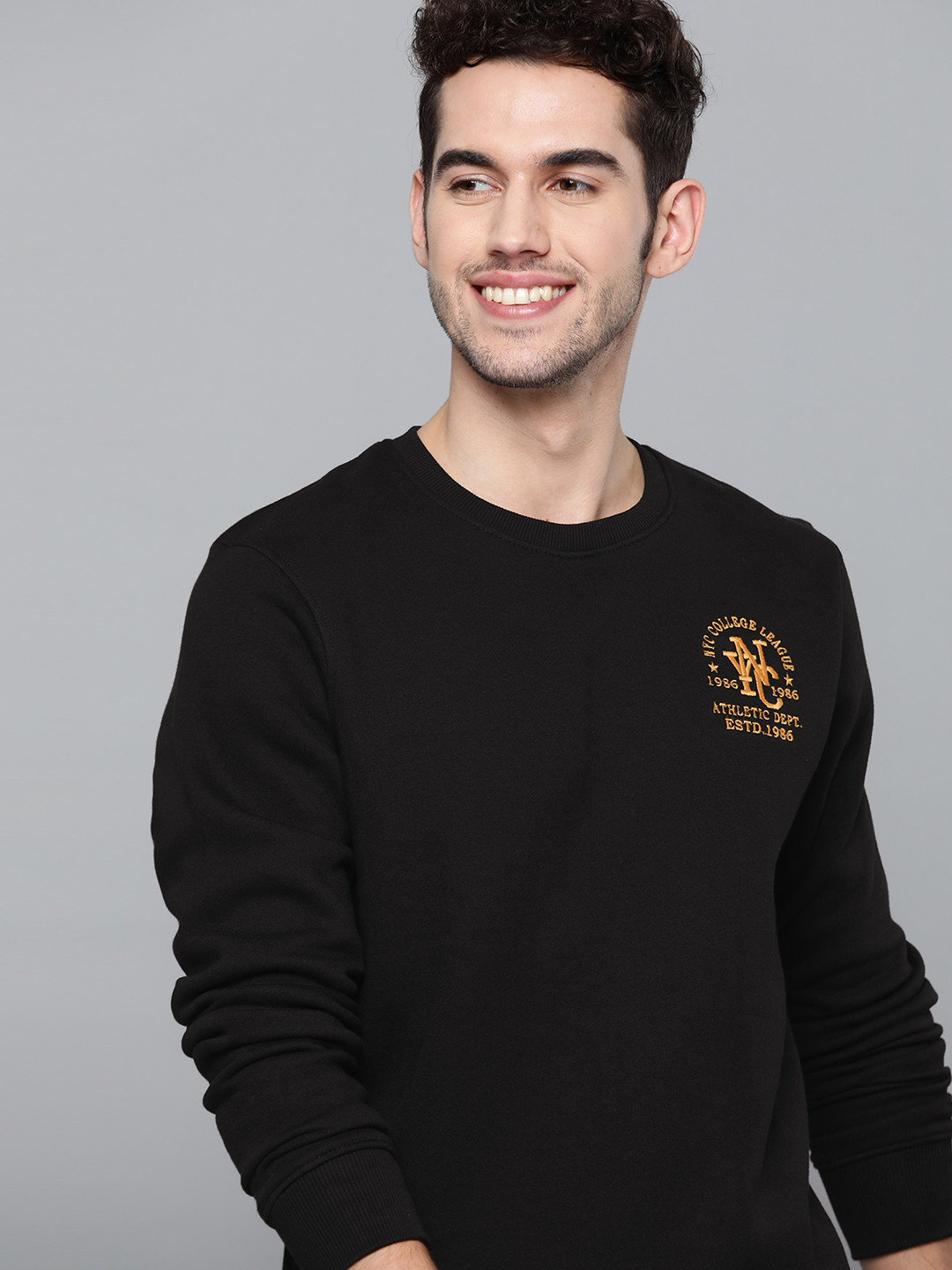 HERE&NOW Men Black Solid Sweatshirt